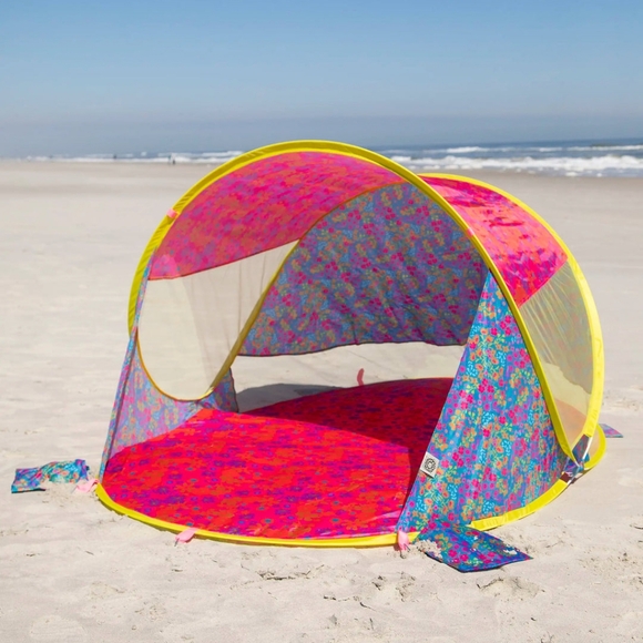 NATURAL LIFE UPF50+ Water Resistant Beach Tent Pink Coral Floral - Picture 1 of 5
